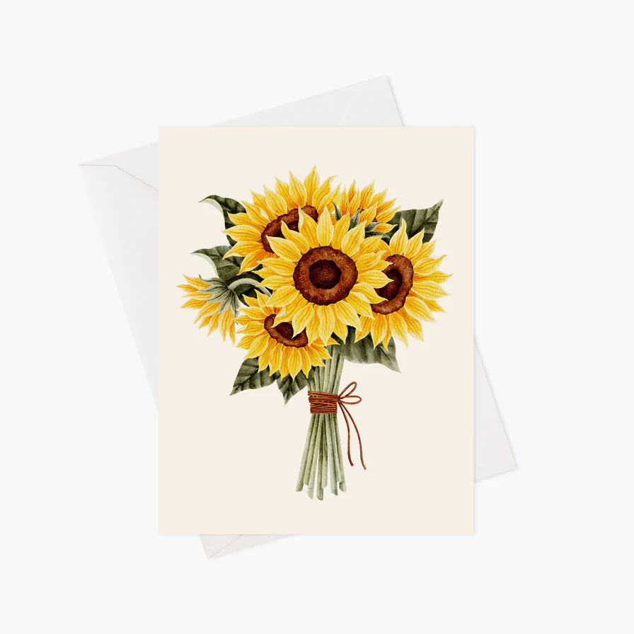 Carte, bouquet tournesols, jaune, vert, fleur, Marie-Lise illustration, Québec, Canada