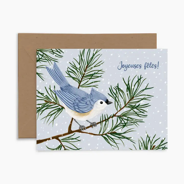 Carte de Noël Oiseau bleu sur la branche Papier Fleuri Co. Cute hiver cadeau