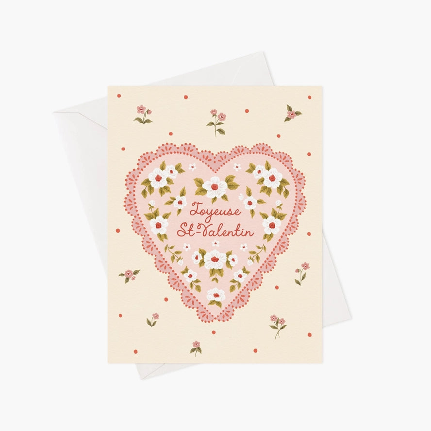 Carte de souhaits Marie-Lise Québec Joyeux St-valentin coeur rose rouge fleurs
