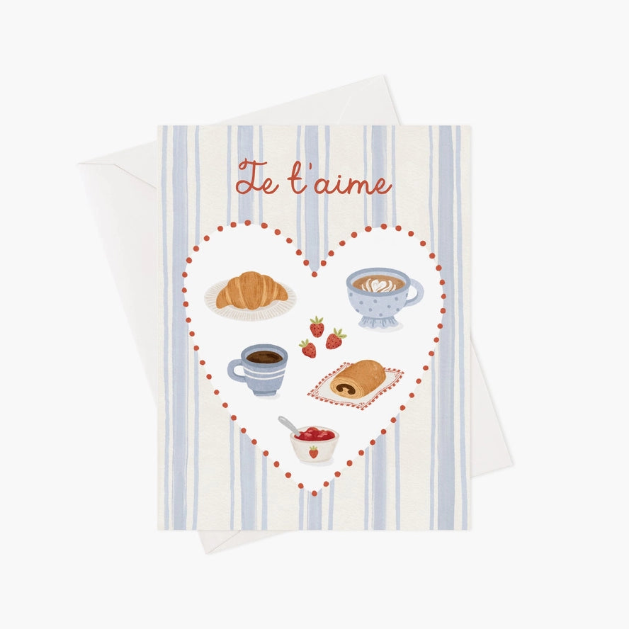 Carte de souhaits Marie-Lise Québec Déjeuner amoureux croissants café