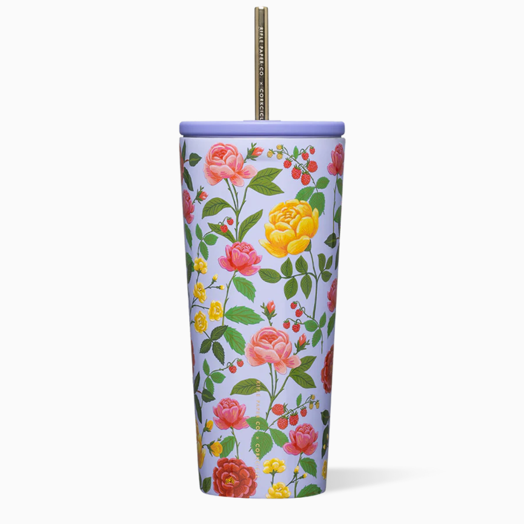 Tasse paille Corkcicle Rifle Paper Co. Fleurs Roses Vintage