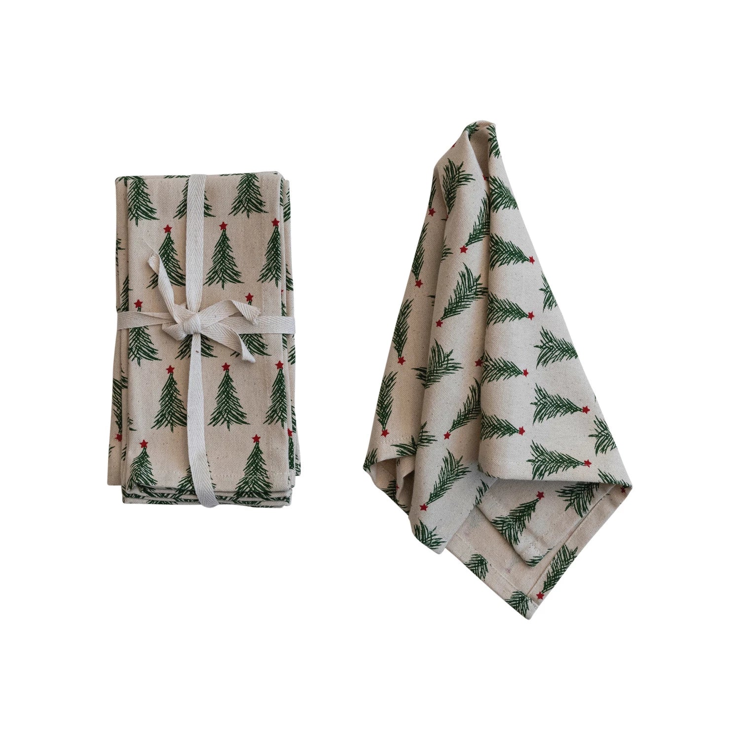 Ensemble 4 serviettes de table Creative Co-op coton sapin Noël