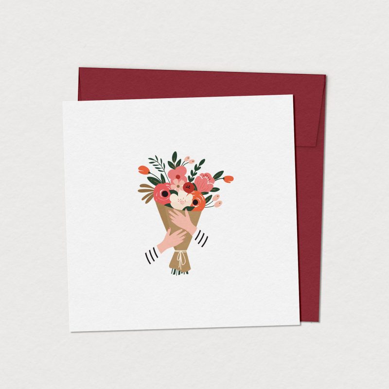 Carte souhait bouquet et mains