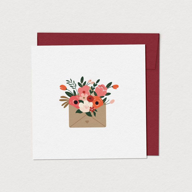 Carte souhait enveloppe et fleurs