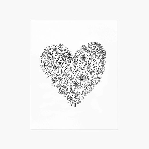 affiche Rifle Paper coeur noir et blanc 8x10