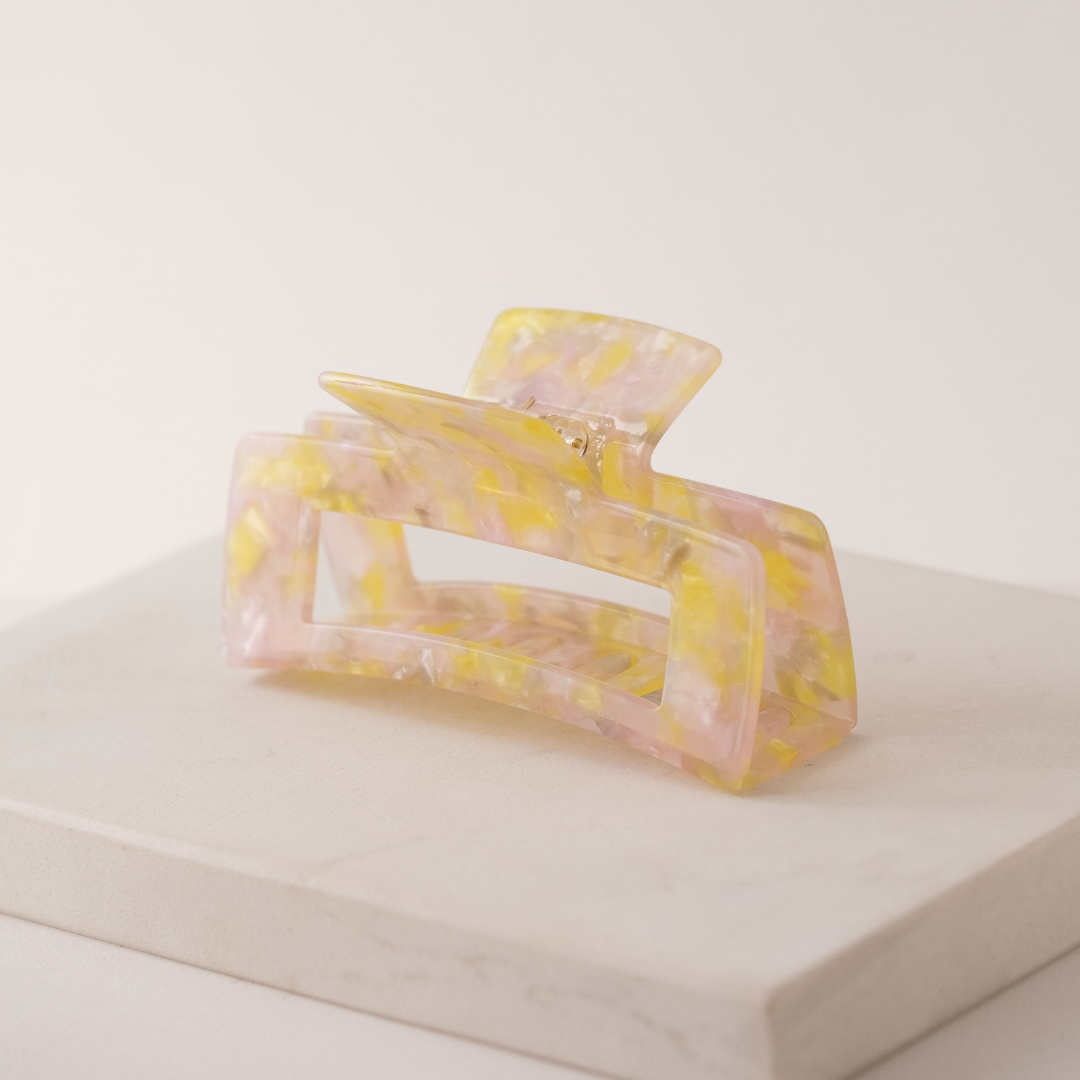 pince cheveux carrée extra large marbrée jaune