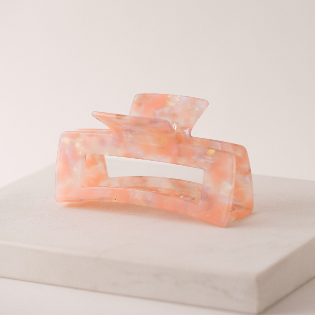 pince cheveux carrée extra large marbrée corail