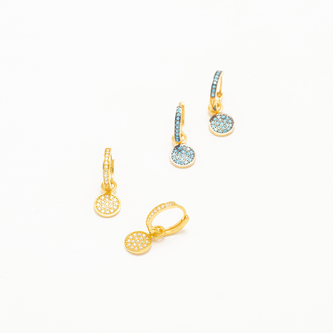 Anneaux or Huggie et pendentif cristal