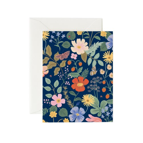 carte souhait Rifle Paper champs de fraises marine