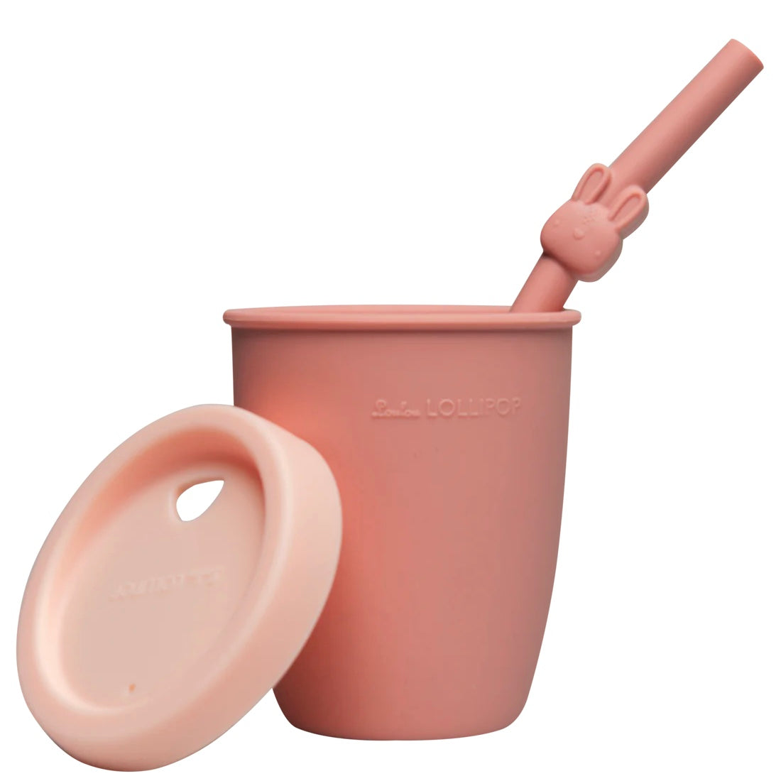 gobelet paille lapin loulou lollipop rose silicone bébé