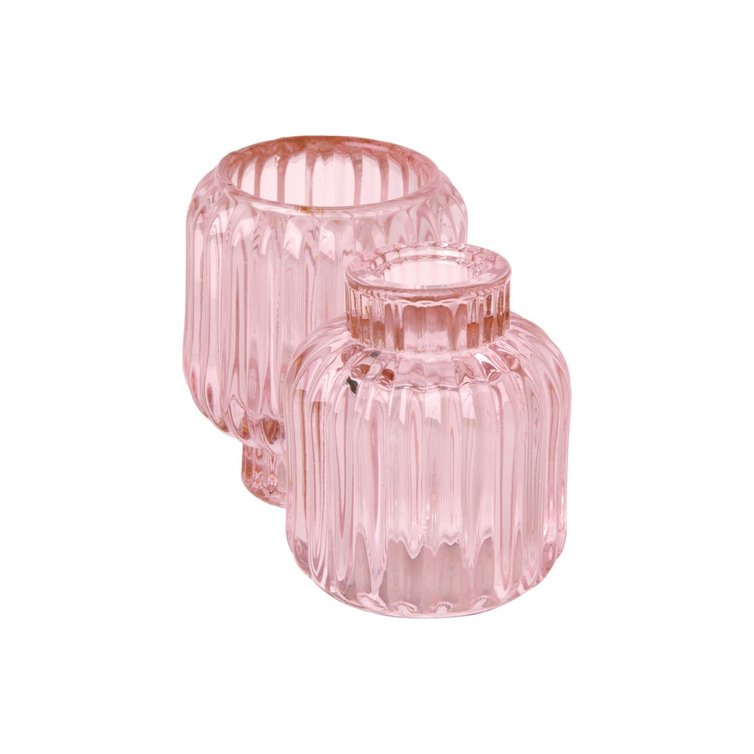 Bougeoir en verre cannelé réversible IHR tendance rose pâle 