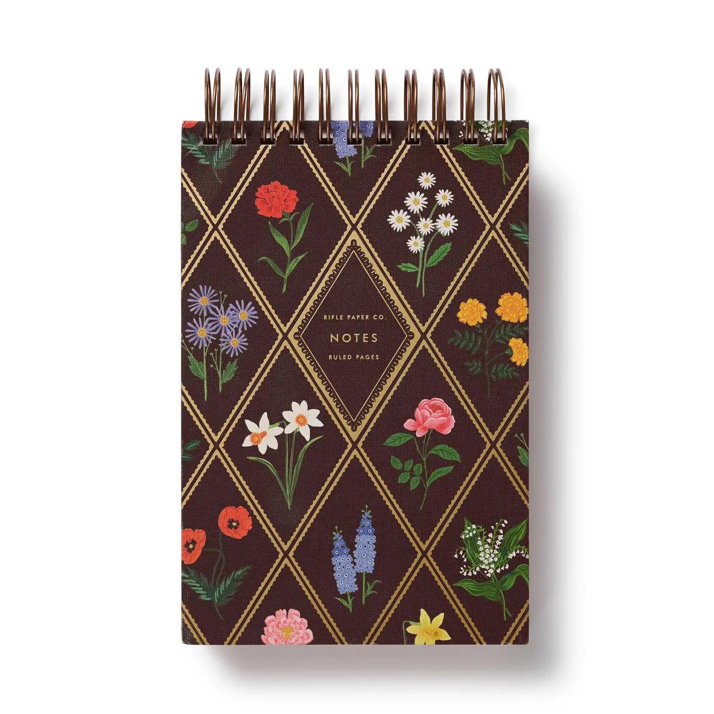 Grand Bloc-Notes Spirales Imprimé Garden Study Rifle Paper Co. Brun coloré doré fleuri cute tendance pratique 