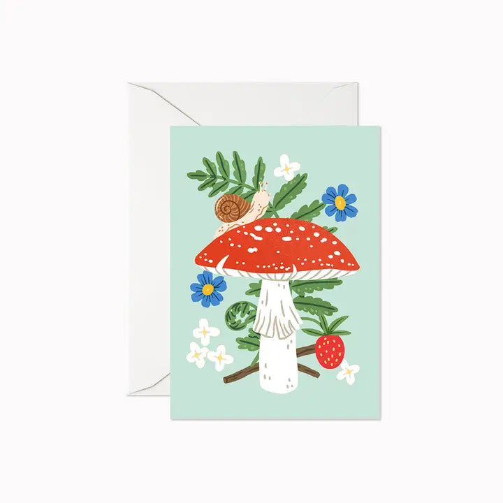 Mini carte de souhait champignon escargot fraise rouge