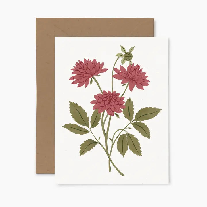 Carte souhaits fleur chrysanthèmes roses papier fleuri Co.