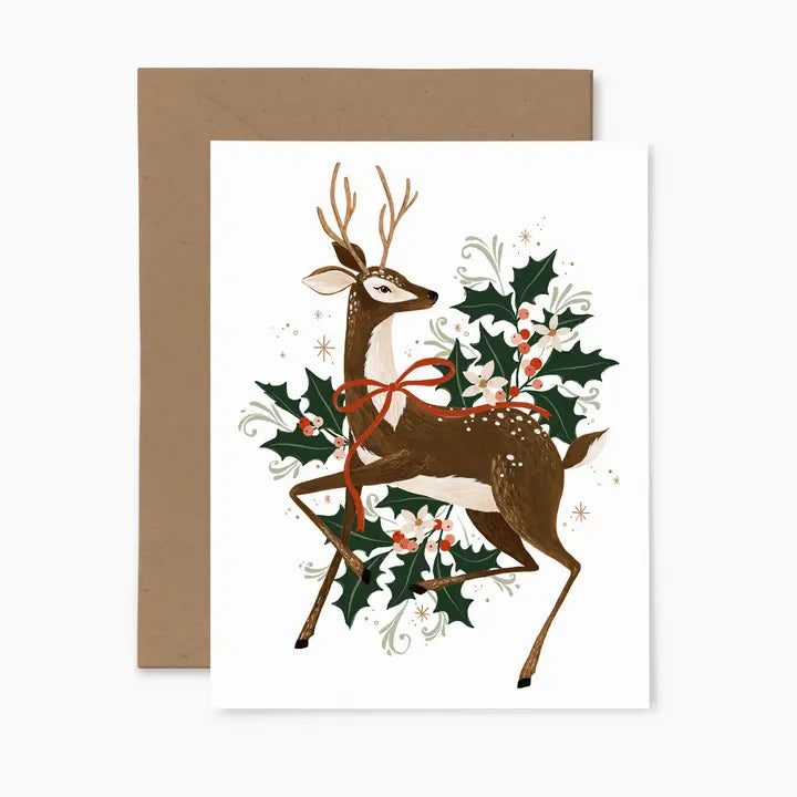 Carte de souhaits Renne de Noël Papier Fleuri Co. Cute tendance mode hiver cadeau 