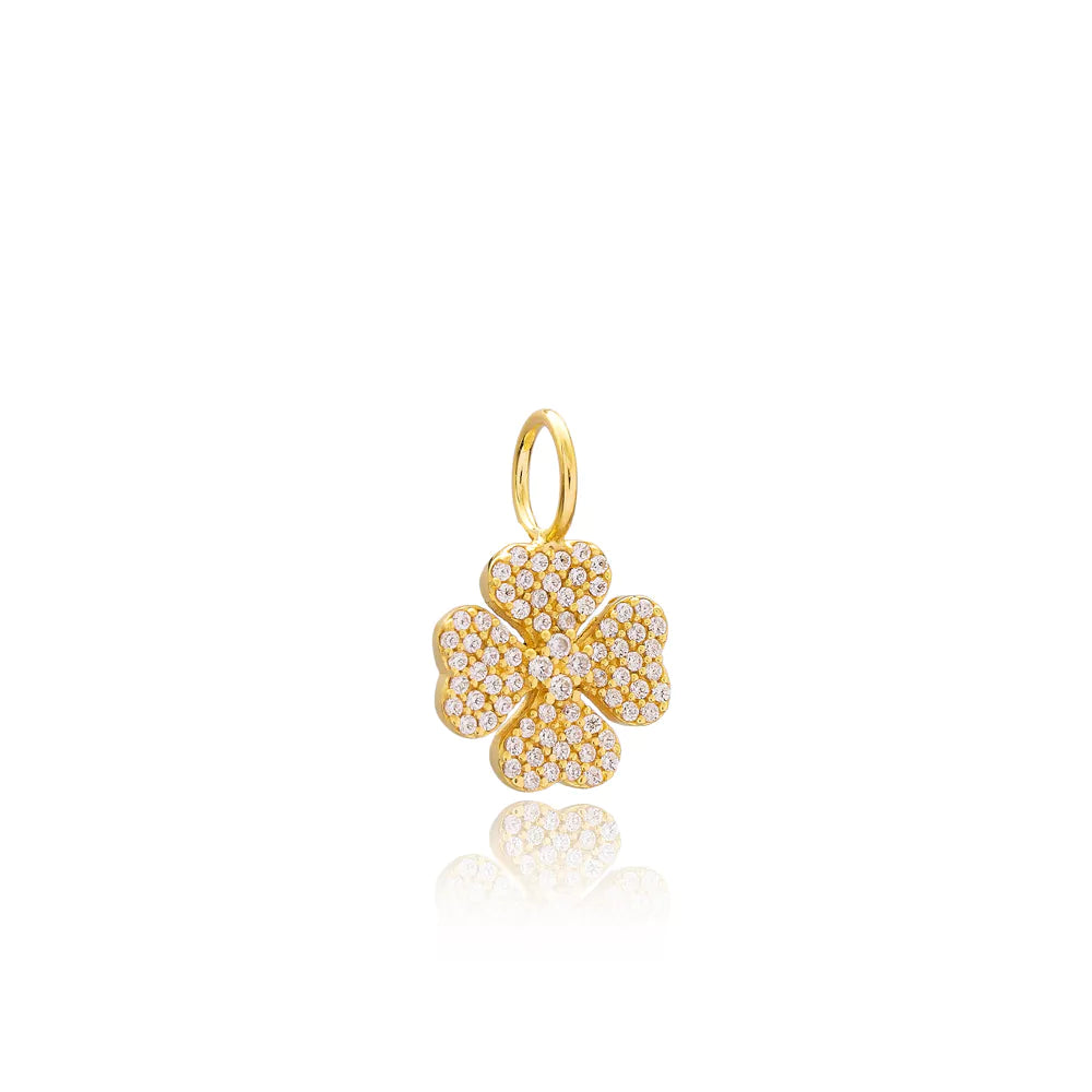 Charm collier trèfle zircon pavé argent Sterling placage or