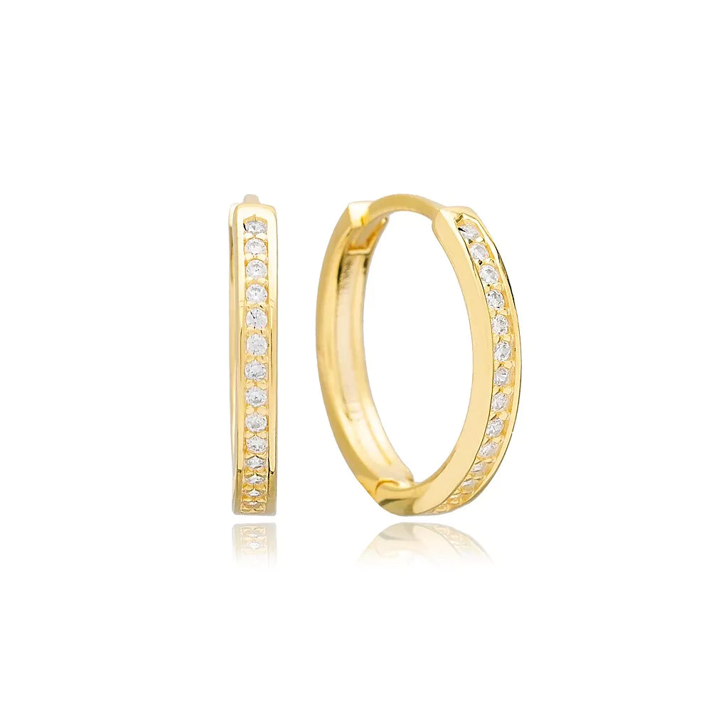 Anneaux zircon pavé 18 mm argent Sterling placage or