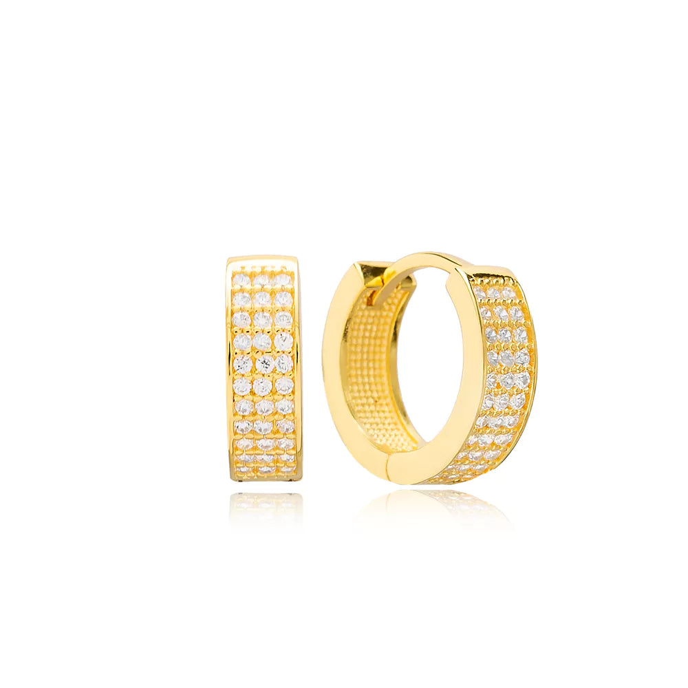 Anneaux Huggie zircon pavé argent 925 or