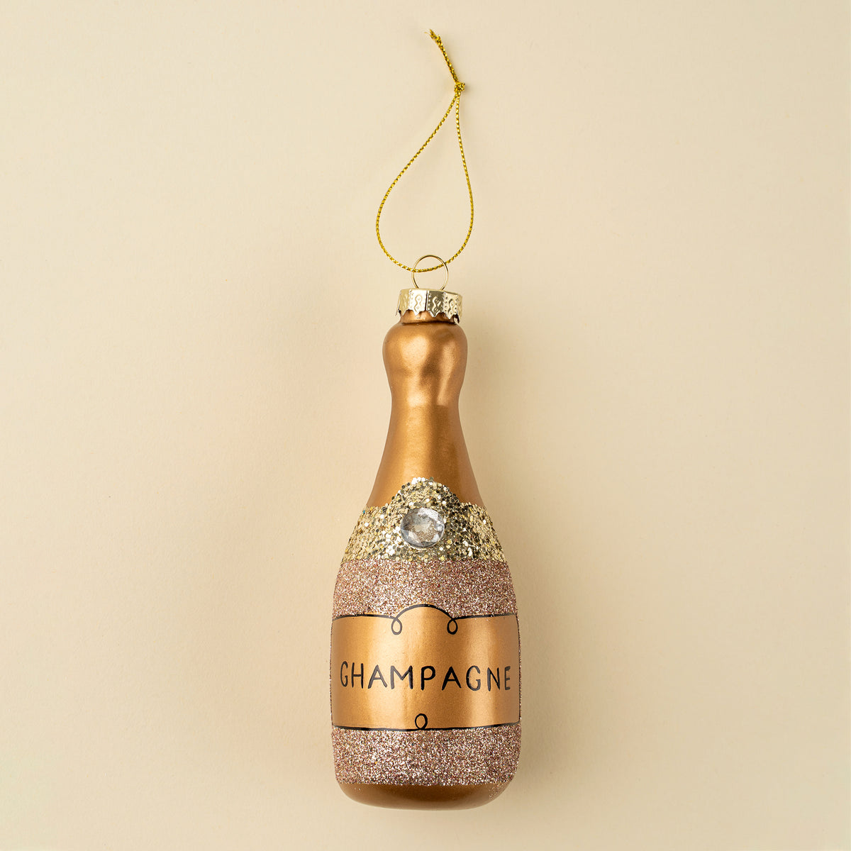 Ornement Noël champagne bouteille verre soufflée brillant Indaba