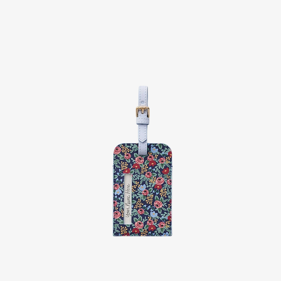 Étiquette bagages Rosa Rifle Paper fleurs bleu voyage 