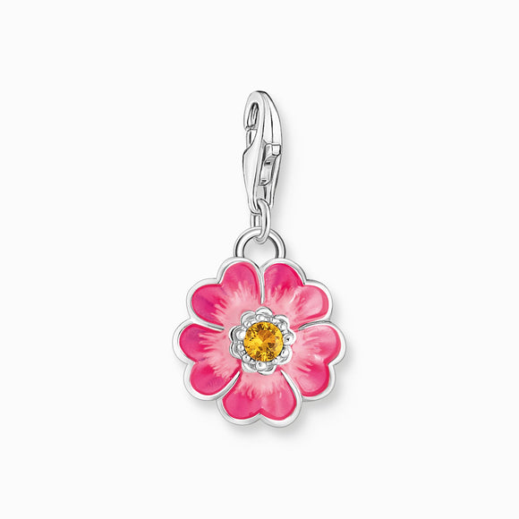 Breloque Charm Fleur Rose Argent