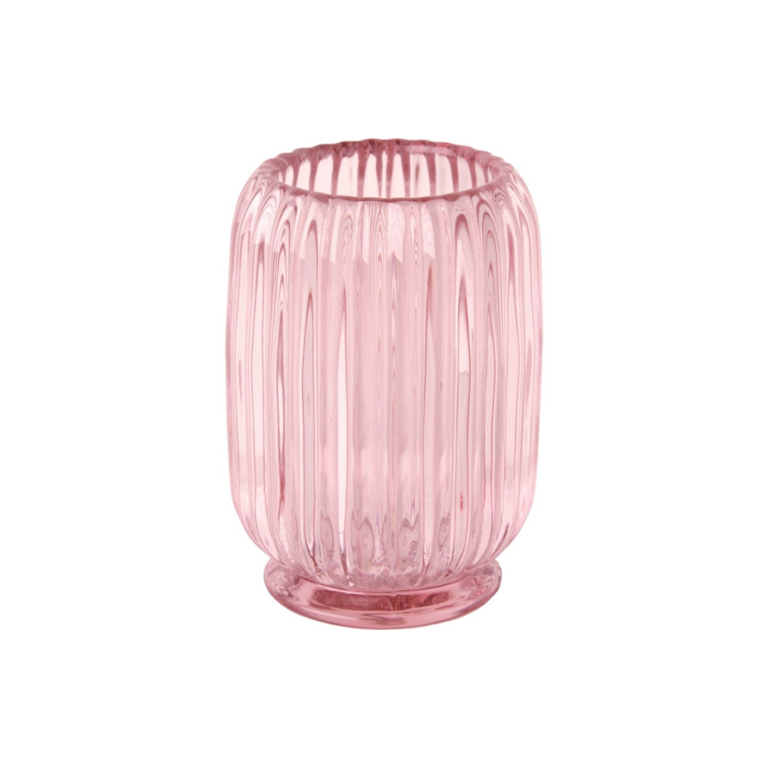 Vase fleurs verre cannelé rose pâle bougeoir lampion IHR tendance mode maison décoration 