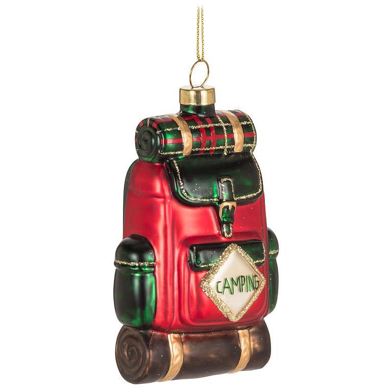 Ornement de Noël en verre soufflé sac à dos camping cute décoration hiver tendance Abbott