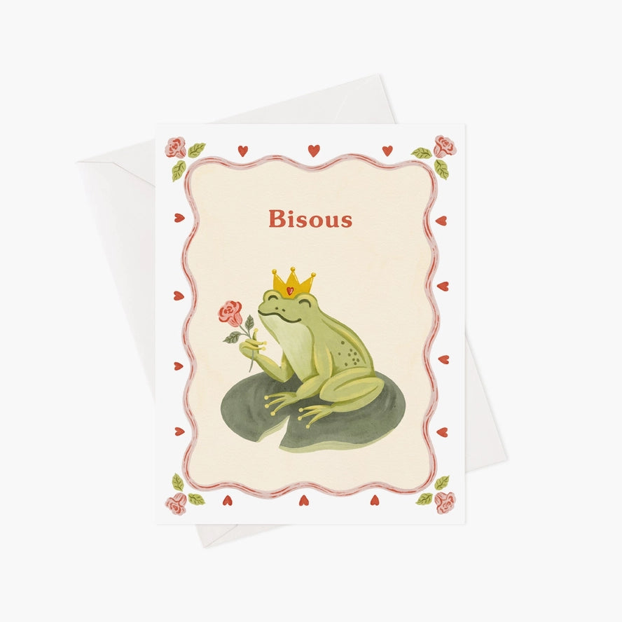 Carte de souhaits Marie-Lise Québec Grenouille bisou couronne amour saint Valentin 