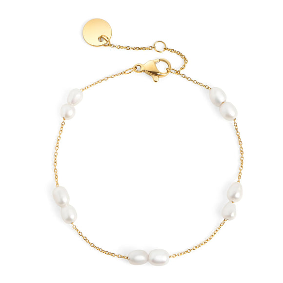 Bracelet avec des vraies perles d’eau douces par 2 en acier inoxydable de mima couleur dorée