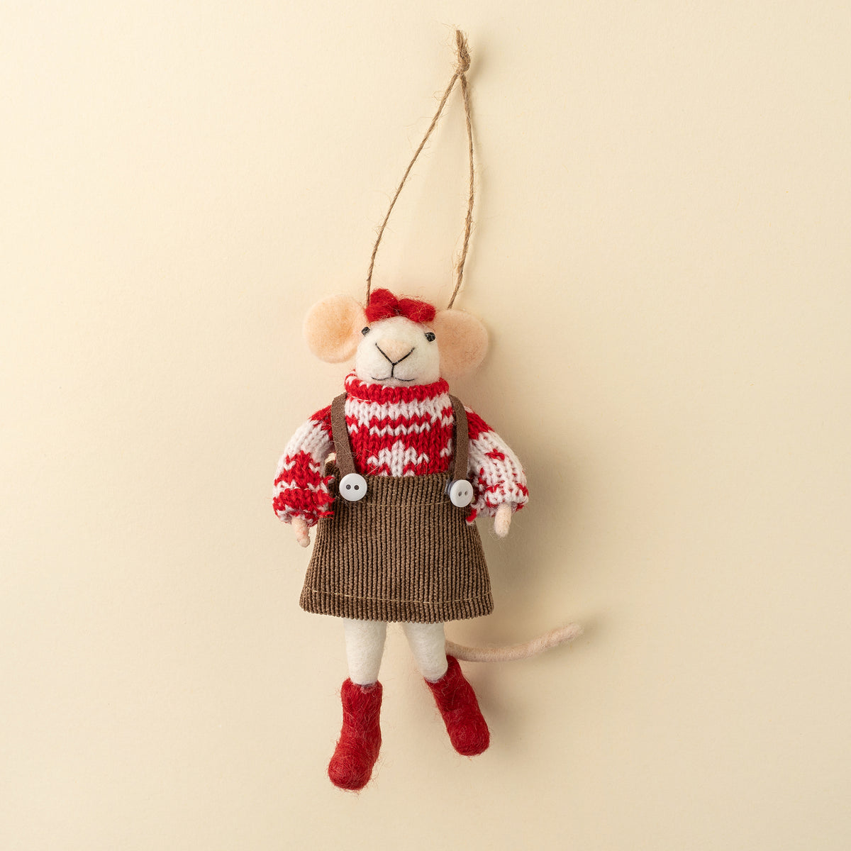 Souris merry mabel ornement Noël salopette rouge Indaba