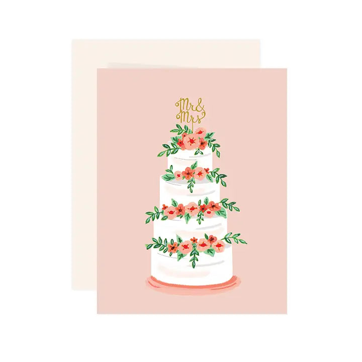 Carte de souhait félicitations mariage gâteau blanc fleurs