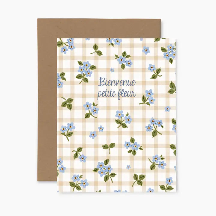 Carte souhait fleurs bleues bienvenue papier fleuri Co