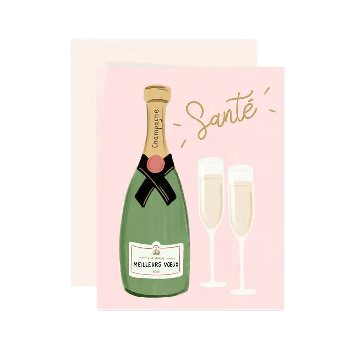 Carte de souhait champagne et meilleurs vœux rose 