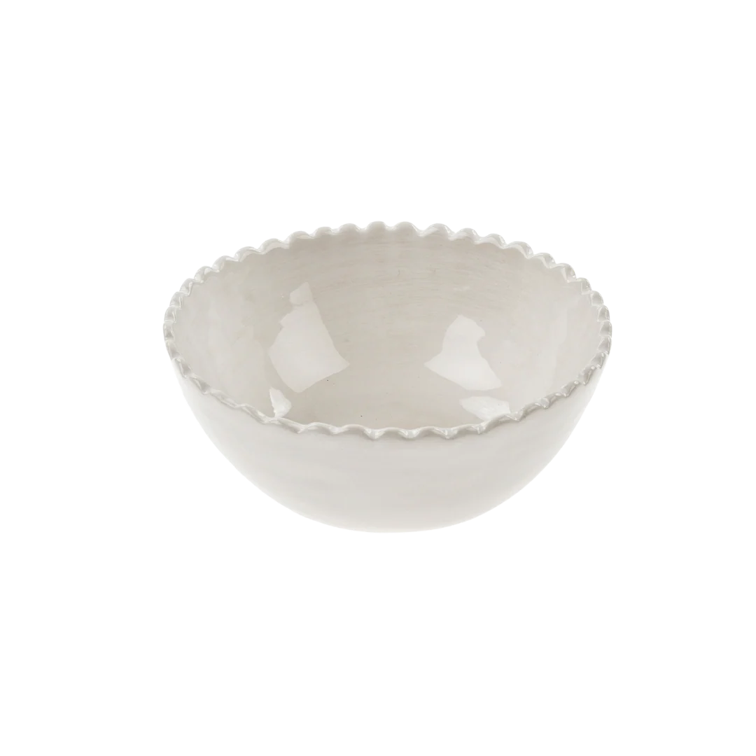Bol, grès, blanc, scalloped, indaba, tendance