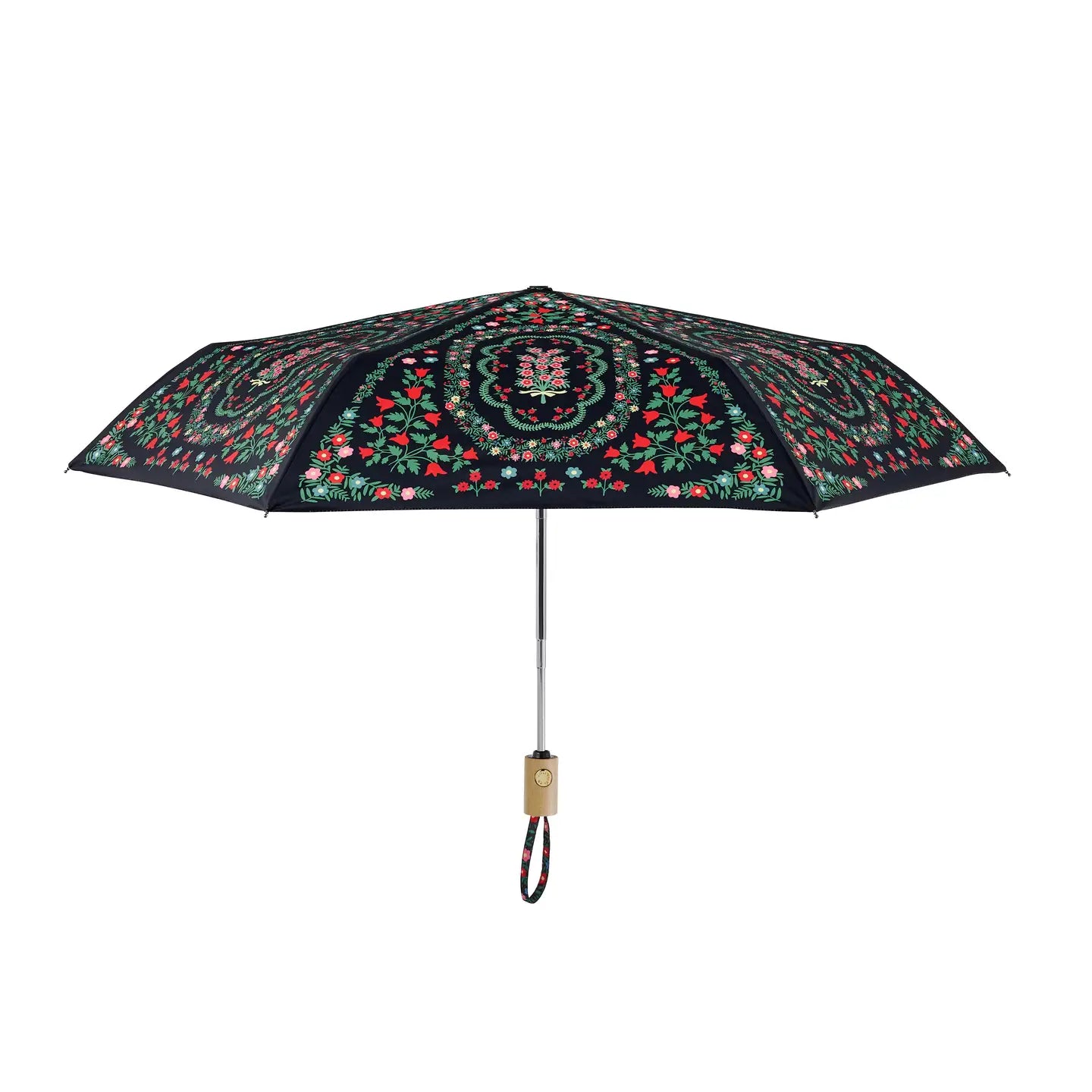 Parapluie pliable Imprimé Rosette Rifle Paper Co. Noir rouge vert imprimé fleuri pratique tendance cute polyester mode
