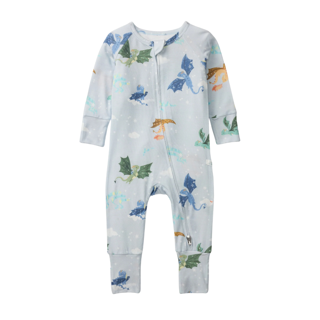 Pyjama tencel, bébé, dragons, bleu, mignon, Loulou Lollipop, Vancouver, Canada 