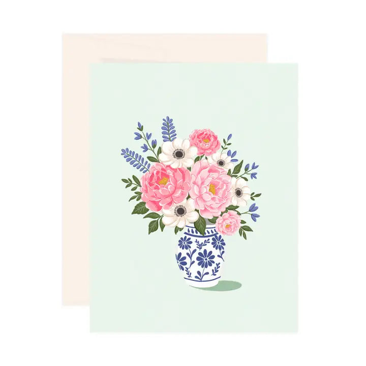 Carte souhaits fleurs roses bleu blanc Paige & Willow