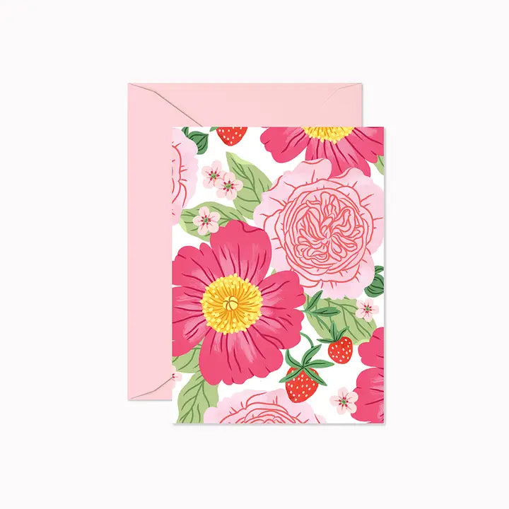 Mini Carte de souhait pivoine rose jaune fleur 