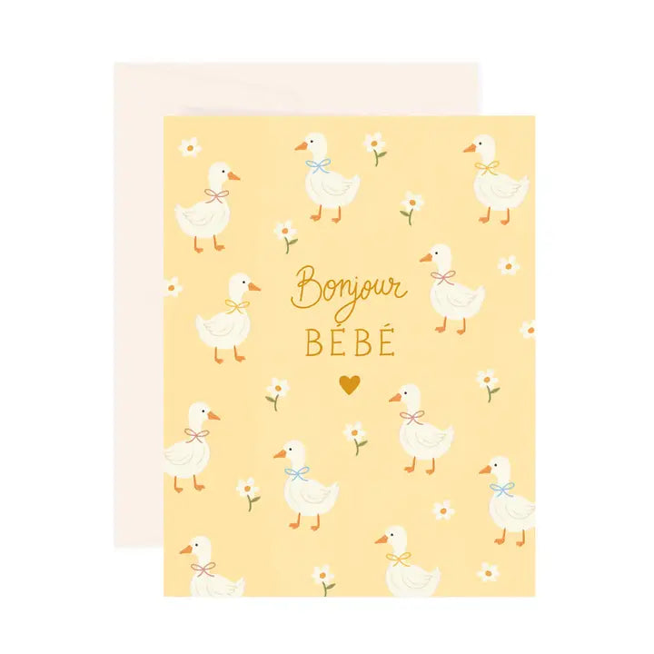 Carte souhaits canard fleurs jaune bébé Paige & Willow 