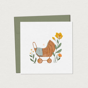 Carte de souhait landau de bébé de mimosa