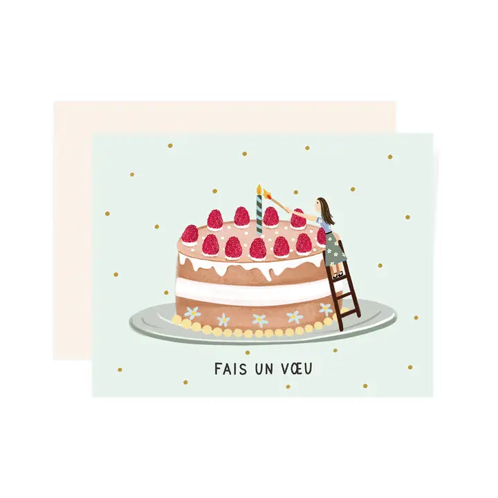 Carte de souhait anniversaire gateau fais un vœu confettis