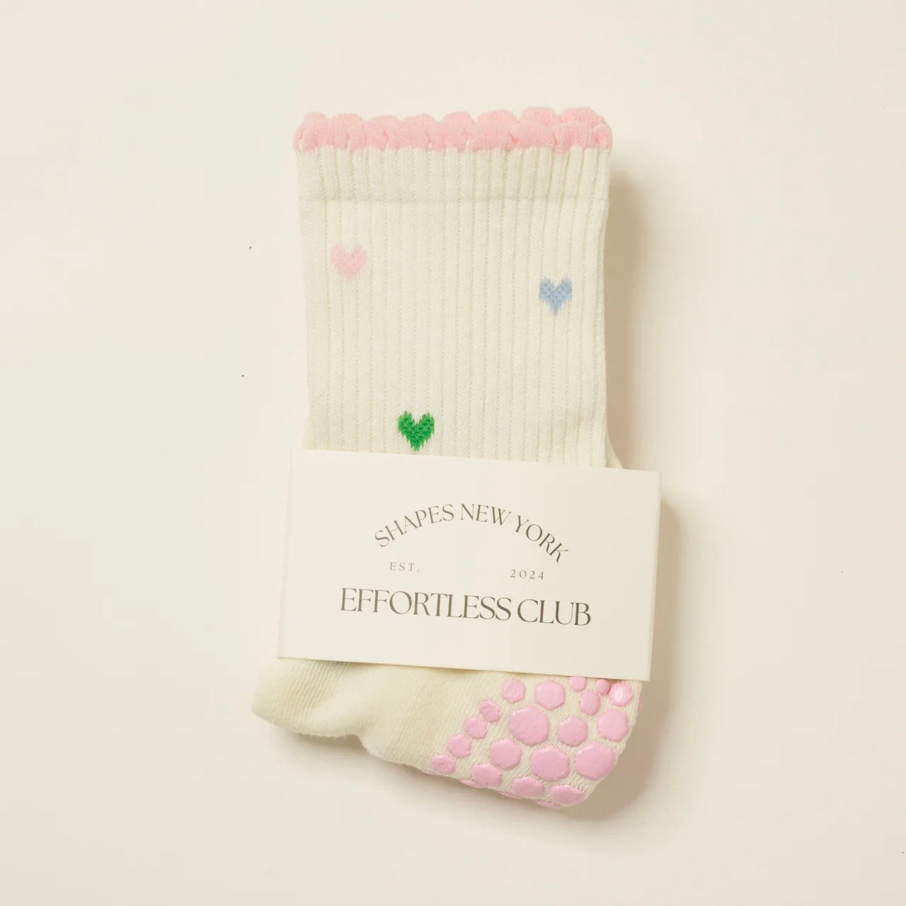 Chaussettes antidérapantes yoga pilates coeur pastel coton 