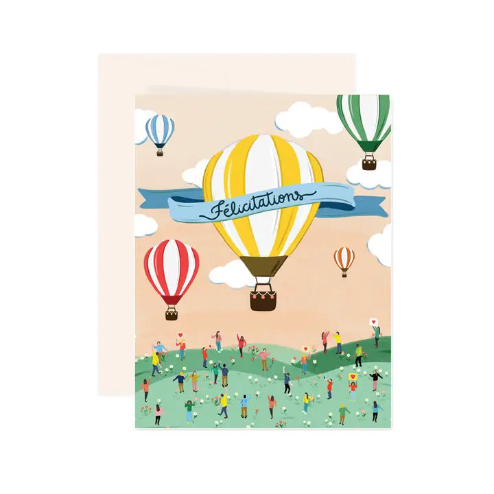 Carte de souhait multicolore montgolfières félicitations 