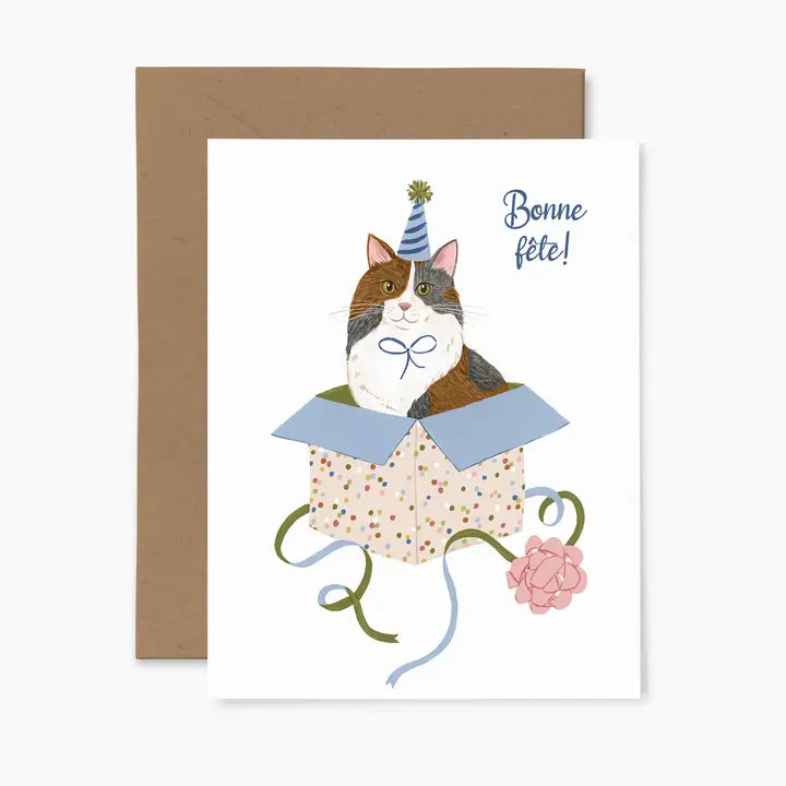 Carte souhait anniversaire chat mignon boîte Papier fleuri Co.