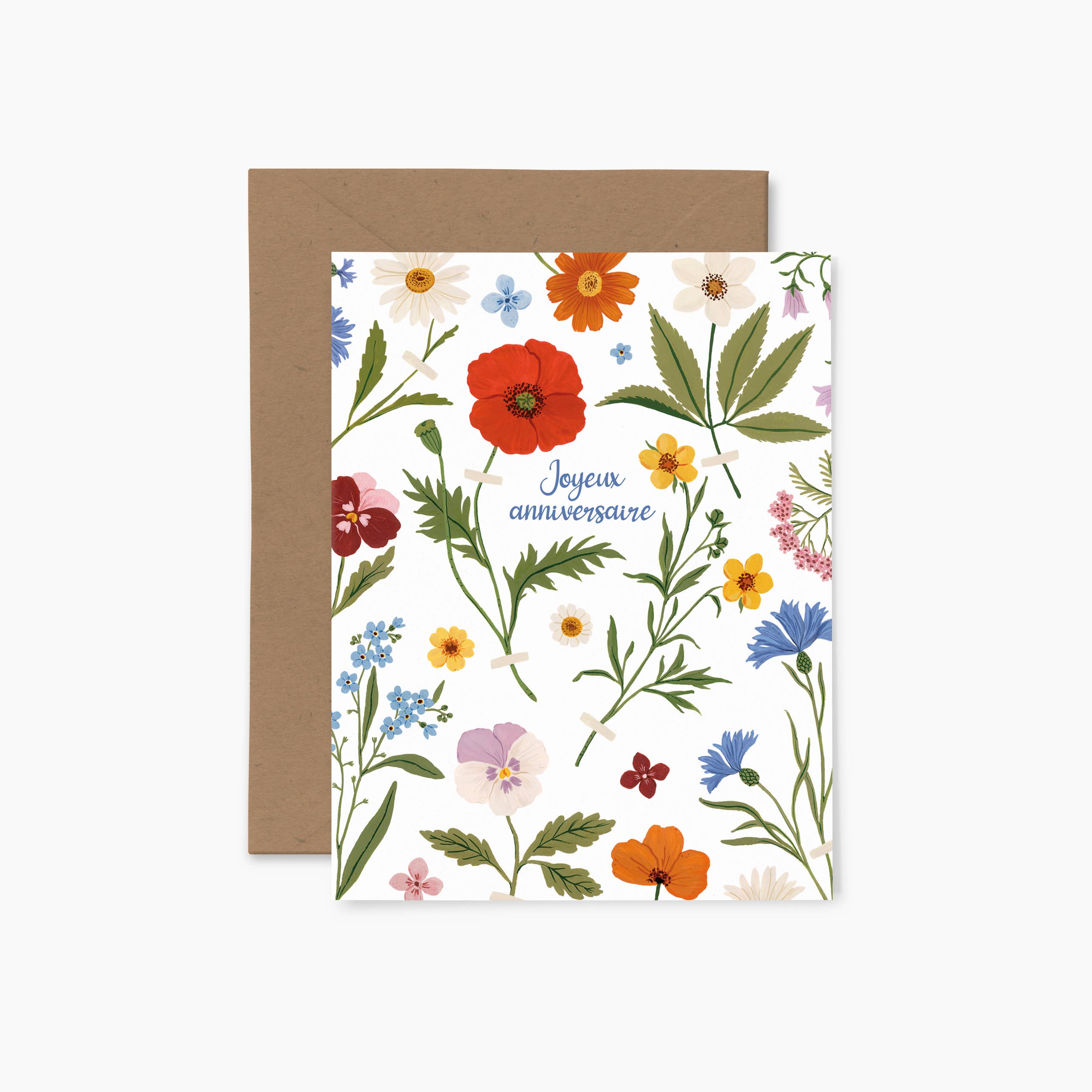 Carte de souhaits Herbier "Joyeux anniversaire"  Papier Fleuri Co. Cute fleurs rose bleu orange 