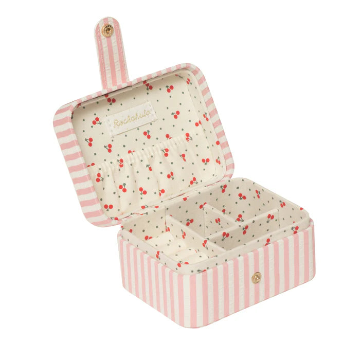 Boîte à bijoux Cerise Rockahula Kids rose blanc rouge rayures cute tendance voyage rayé mode rangement pratique 