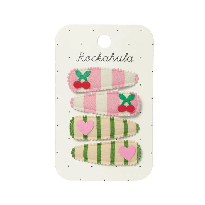Ensemble 4 Barrettes Cerise cœurs Rockahula Kids vert rose accessoire cheveux 