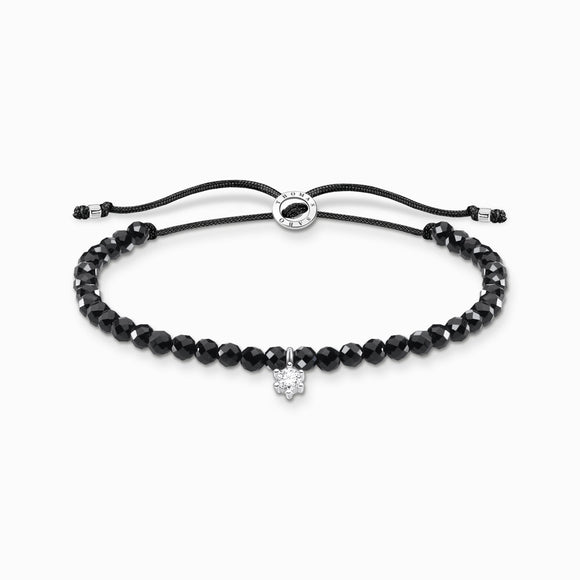 Bracelet pierre obsidienne noir argent sterling étoile Thomas Sabo style mode bijoux zircon blanc nylon bijoux