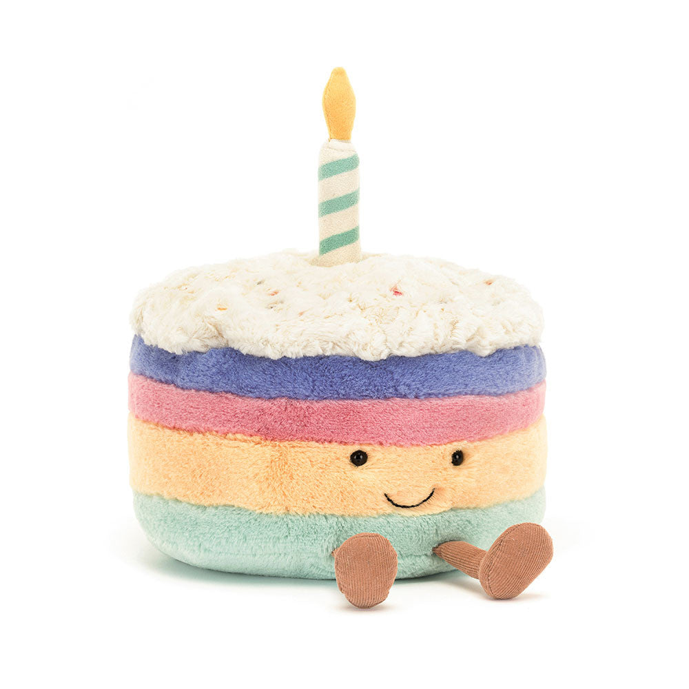 Peluche Amuseable Gâteau Arc-en-ciel Rainbow Birthday Cake Jellycat mauve blanc rose jaune vert cute tendance mode