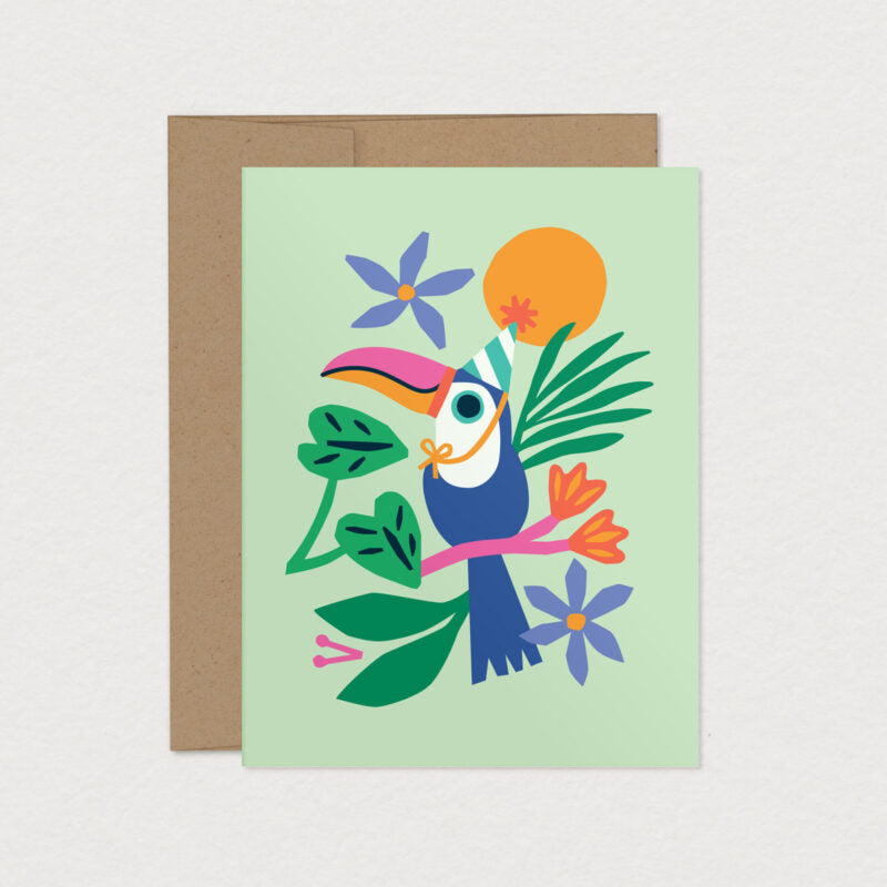 Carte souhaits Quebec Mimosa Oiseau Toucan Fête Anniversaire